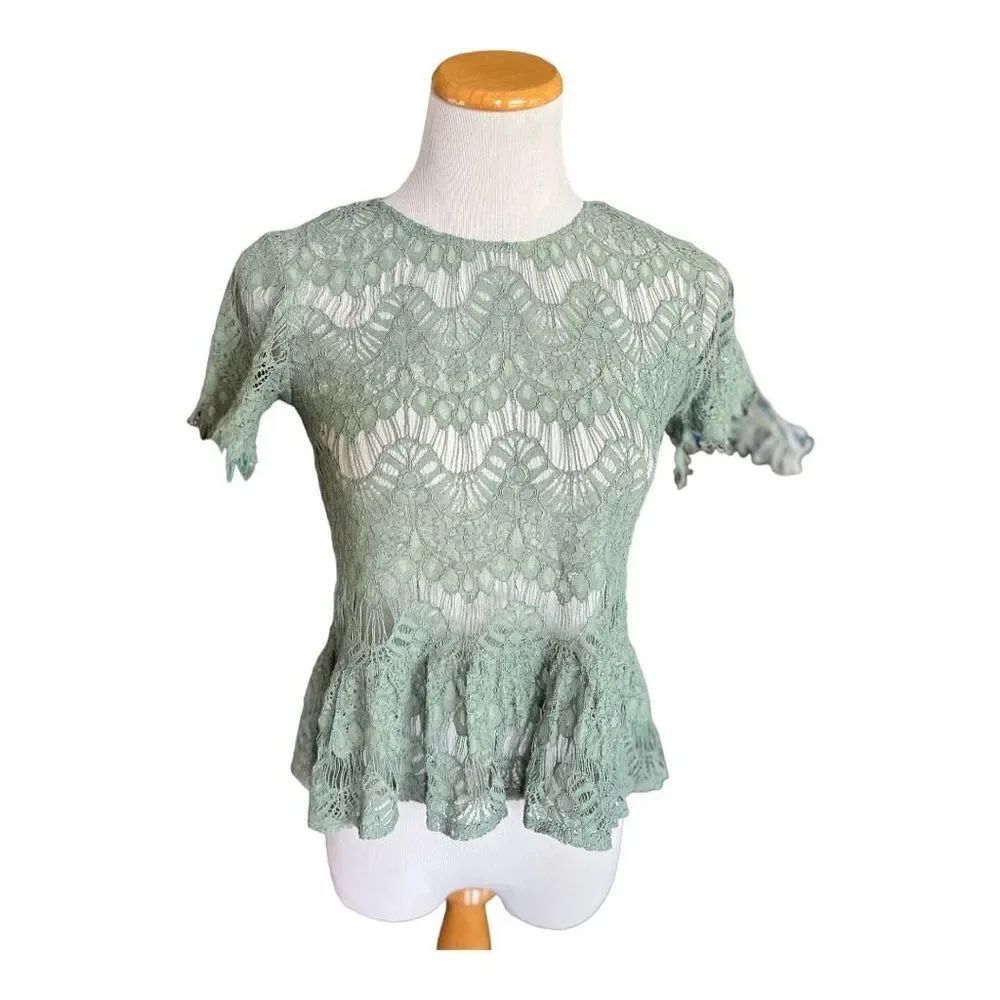 Womens INNY In New York Lace Eyelet Zipper Back Cropped Top - Sz S